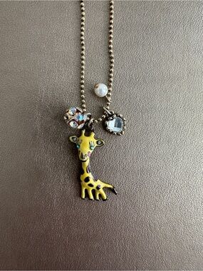 Betsey Johnson Enamel Giraffe Pearl Heart Crystal Charm Ball Chain Necklace